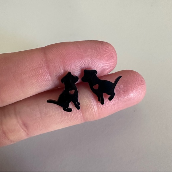 DOG LOVER BLACK Stainless Steel Stud Earrings with Gift Bag - Picture 3 of 7